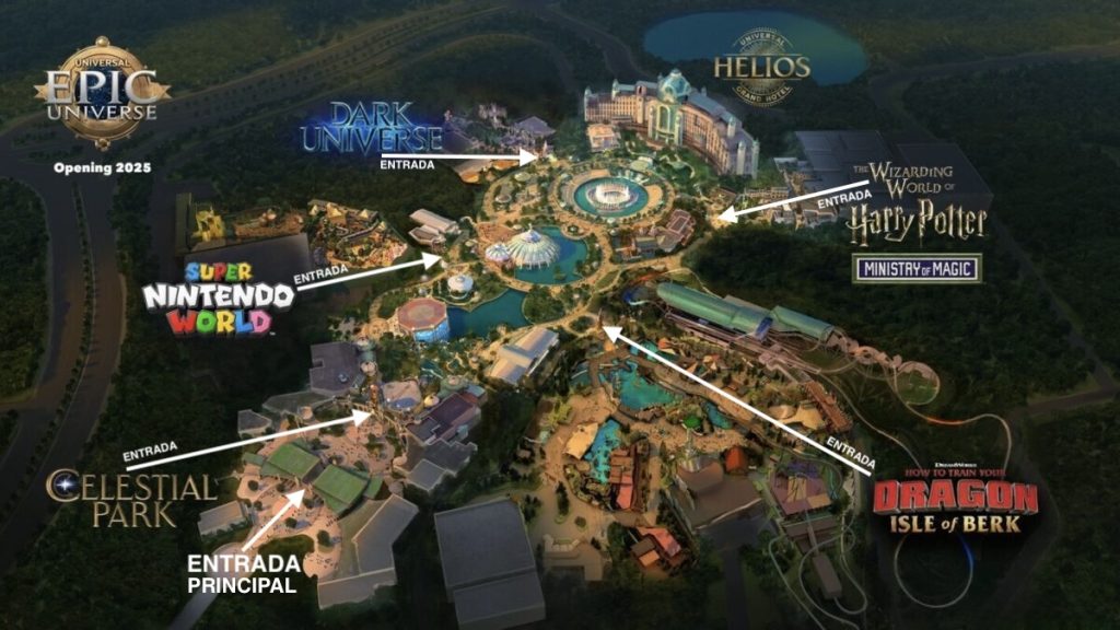 Mapa de Universal Epic Universe para organizar la visita en familia